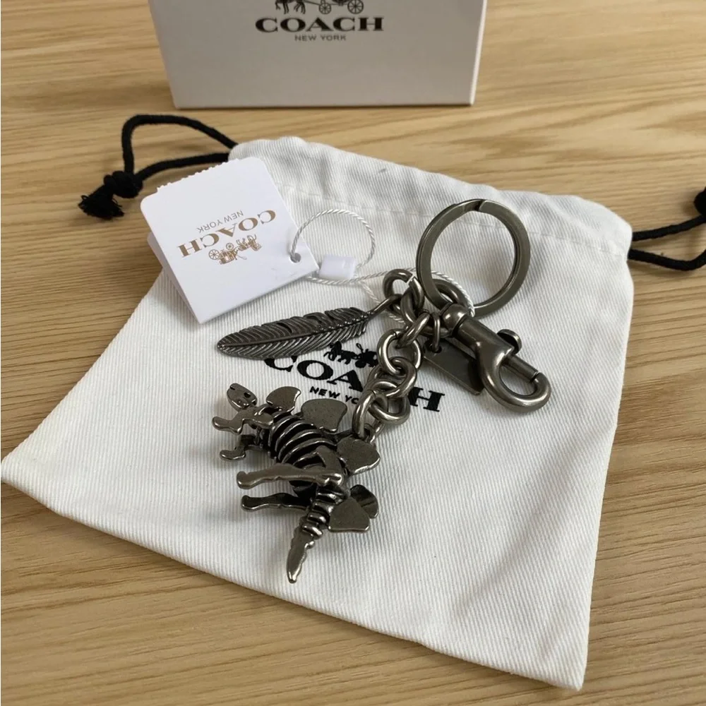 Coach Silver-Tone Stegosaurus & Feather Keyring Charm